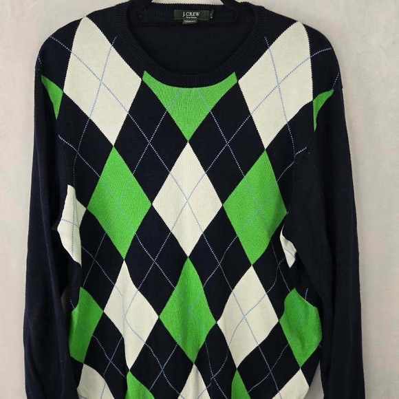 J. Crew Other - J Crew Mens Argyle Sweater Navy Green White Pima Cotton L Classic Preppy
